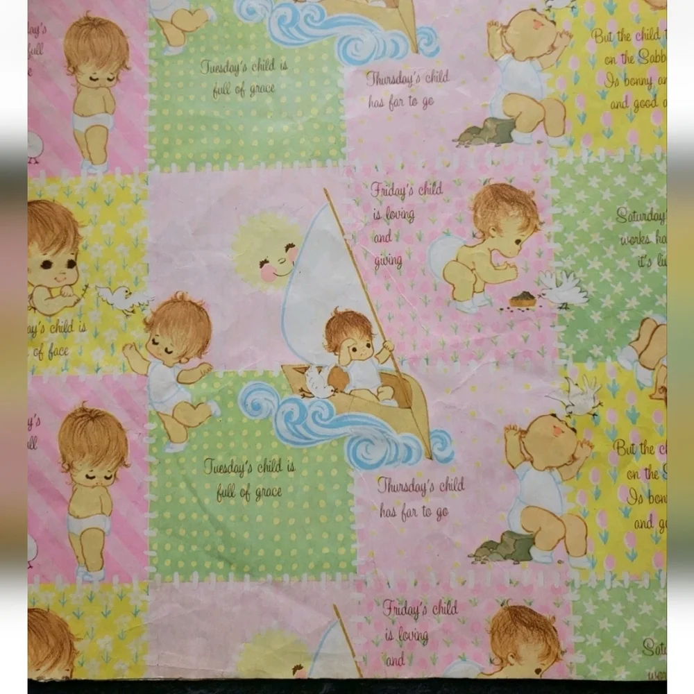 NEW Vintage Baby Shower Gift Wrapping Paper Art Deco MCM American Greetings 60s